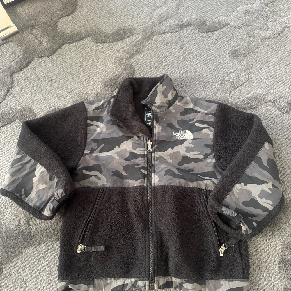 The North Face Kids Black and Gray Camo Jacket